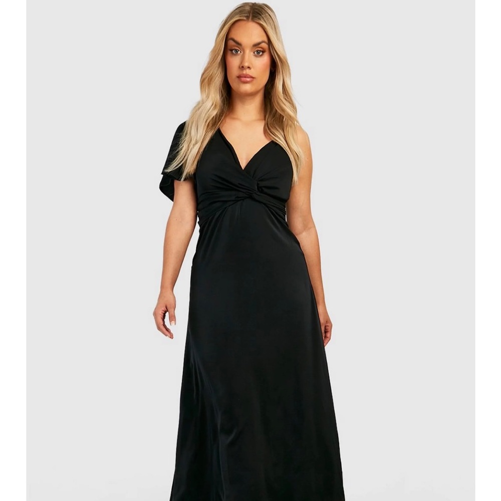 Boohoo Plus Size Satin Twist Front Maxi Dress
